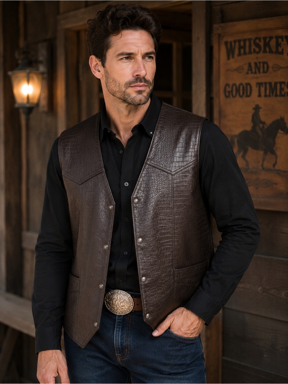 CRIPPLE CREEK Western Style Brown leather Vest Size (2XL) Cowboy Rodeo